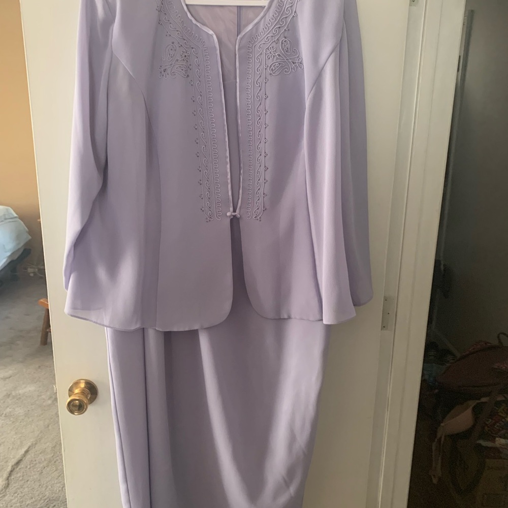 R&M Richards Lavender Long Sleeve Embroidered Dress Set mother of the bride
